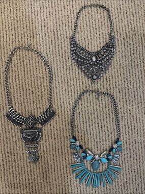 Set of 3 Silver Statement Necklaces
